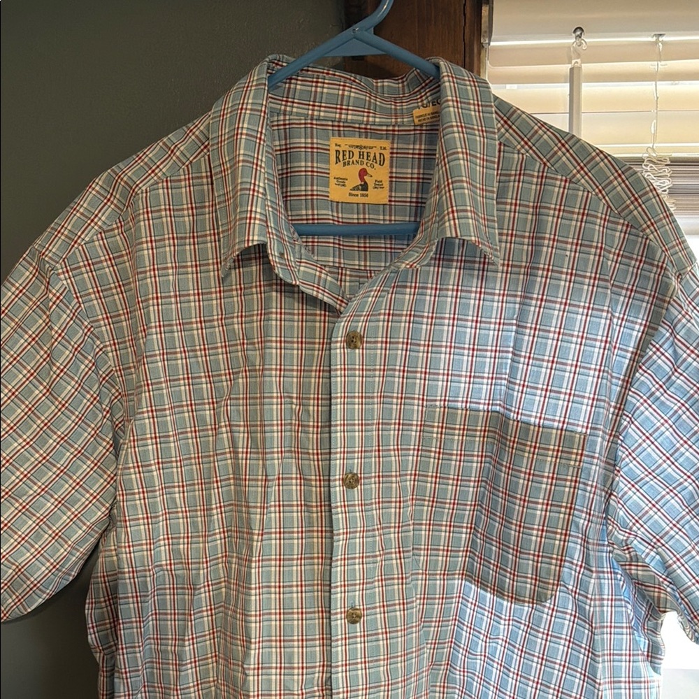 RedHead Plaid Button-Up Shirt in Light Blue & Red
